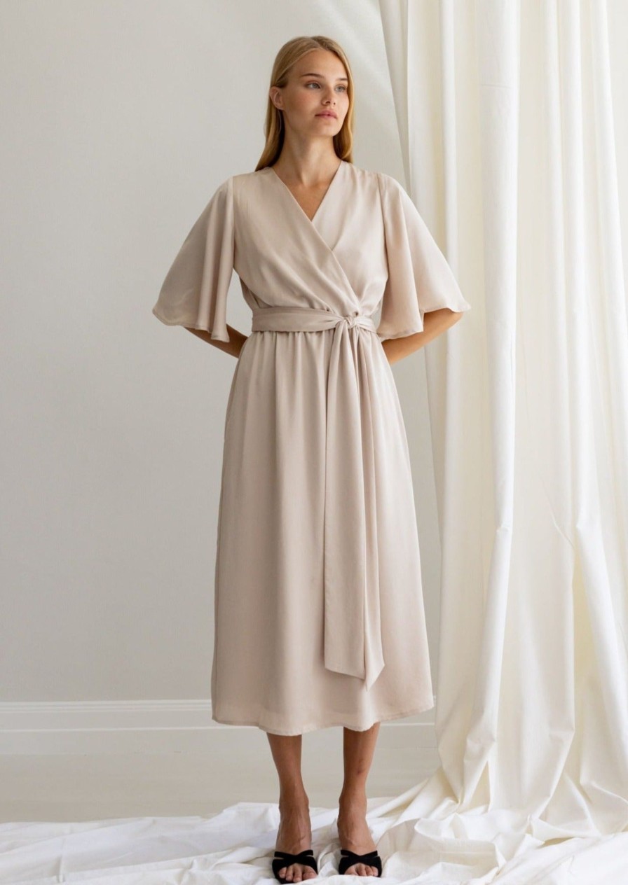 Dresses Katri Niskanen | Inga Satin Midi Dress, Sand