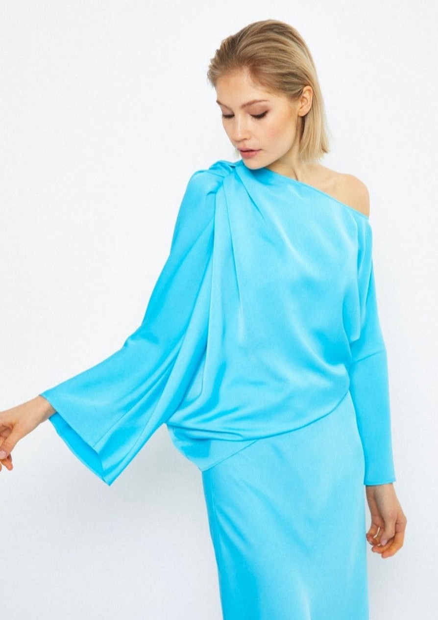 Tops & Blouses Katri Niskanen | Sorrow Satin Blouse, Turquoise